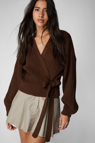 Balloon Sleeve Wrap Knit Cardigan - L - Nasty Gal - Modalova