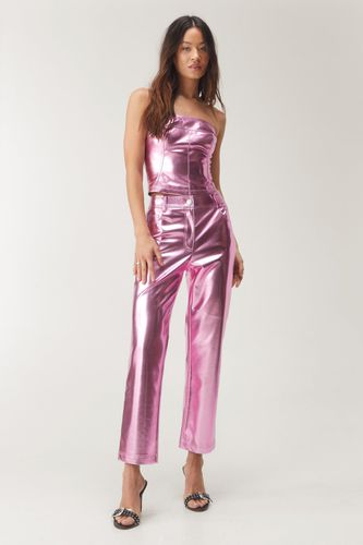 Metallic Faux Leather Straight Leg Trousers - 42 - Nasty Gal - Modalova