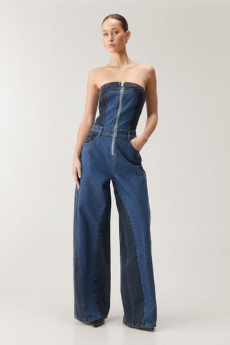 Denim Colorblock Bandeau Jumpsuit - 34 - Nasty Gal - Modalova