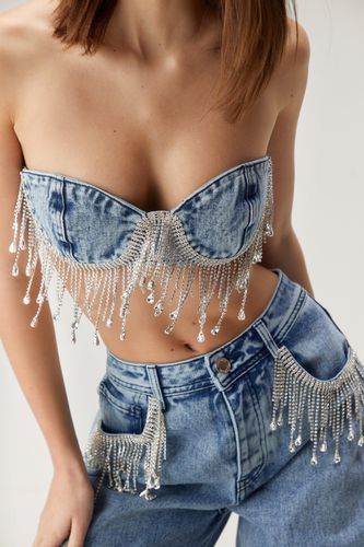 Premium Diamante Trim Strapless Denim Bralette - 32 - Nasty Gal - Modalova