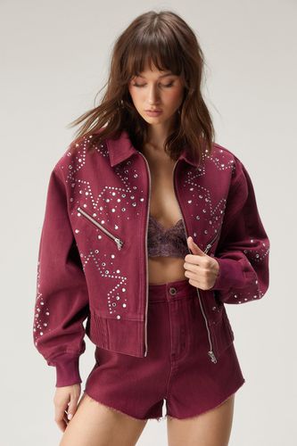 Diamante Star Studded Bomber Jacket - 34 - Nasty Gal - Modalova