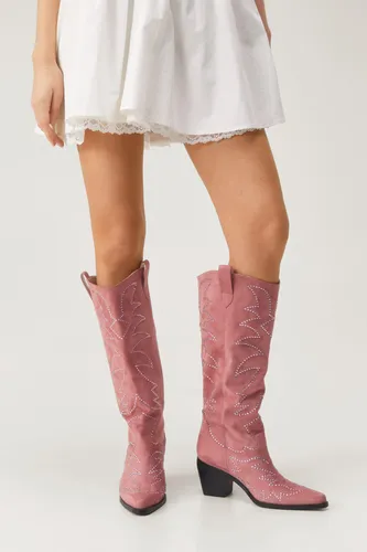 Faux Suede Studded Western Knee High Boot - - 36 - Nasty Gal - Modalova