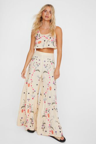 Embroidered Wide Leg Pant - 32 - Nasty Gal - Modalova