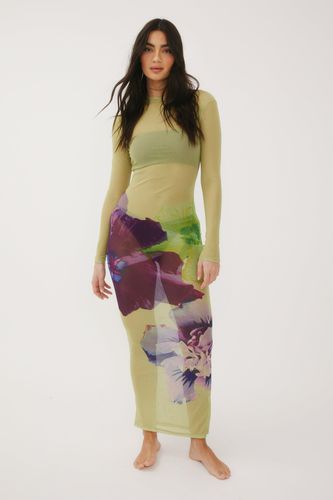 Placement Floral Mesh Maxi Dress And Bandeau Bikini 3Pc - - 34 - Nasty Gal - Modalova