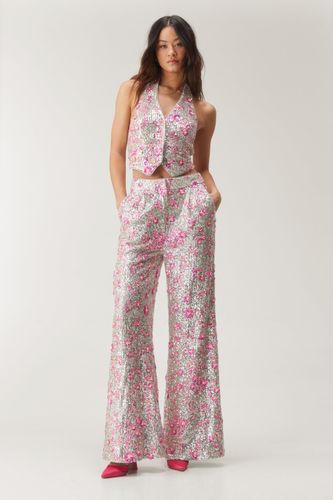 Sequin Floral Wide Leg Trousers - 38 - Nasty Gal - Modalova