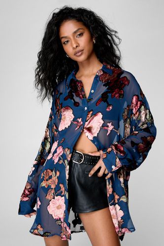 Devore Oversized Sheer Floral Shirt - 32 - Nasty Gal - Modalova