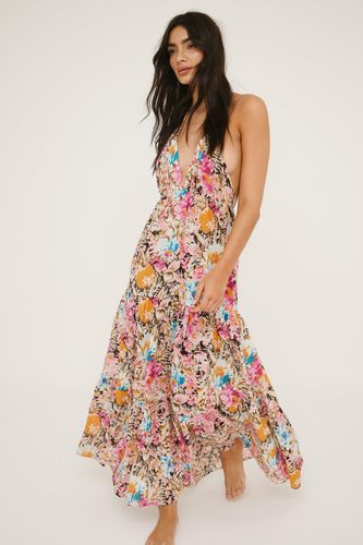 Cotton Pineapple Ruched Tiered Tassel Maxi Beach Dress - L - Nasty Gal - Modalova