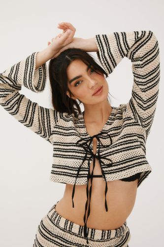 Stripe Crochet Tie Front Top And Shorts Set - L - Nasty Gal - Modalova