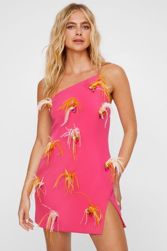 Premium Feather Embellished One Strap Mini Dress - 32 - Nasty Gal - Modalova