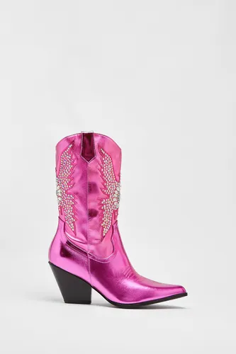 Metallic Embellished Western Boots - - 38 - Nasty Gal - Modalova