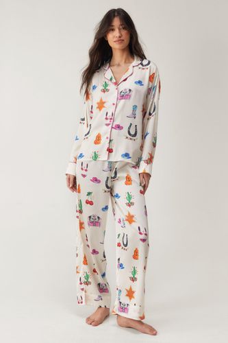 Satin Cowboy Western Pajama Trousers Set - S - Nasty Gal - Modalova