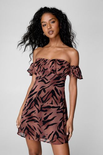 Zebra Pleated Ruffle Sleeve Mini Dress - 32 - Nasty Gal - Modalova