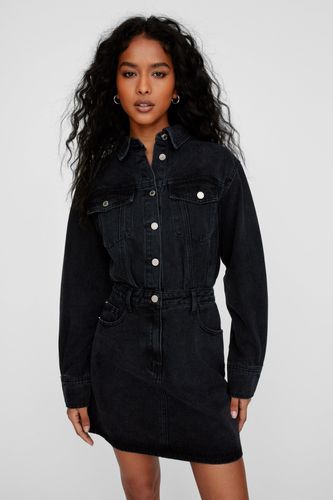 Denim Shirt Dress - Noir - 32 - Nasty Gal - Modalova