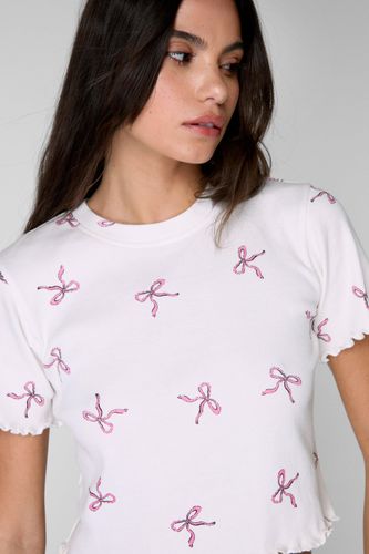 Cotton Bow Rib Lettuce Edge Pajama Top - M - Nasty Gal - Modalova