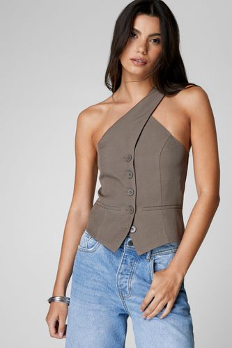 Tailored Asym Neck Top - Beige - 32 - Nasty Gal - Modalova