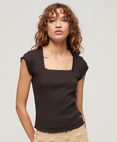 Damen Essential T-Shirt mit Eckigem Ausschnitt - Größe: 10-12 - Superdry - Modalova