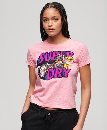 Damen Figurbetontes T-Shirt mit Neonfarbener Motorrad-Grafik - Größe: 40 - Superdry - Modalova