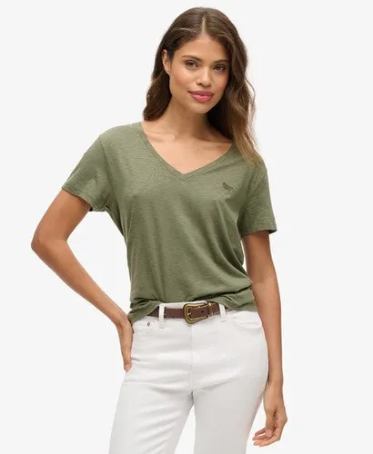 Damen Strukturiertes T-shirt mit V-ausschnitt und Logo Bestickt, Größe: 38 - Größe: 38 - Superdry - Modalova