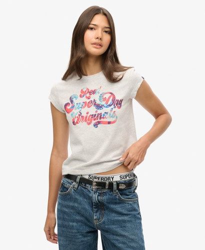 Damen Geblümtes T-shirt mit Schriftzug und Flügelärmeln - Größe: 36 - Superdry - Modalova