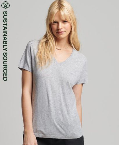 Women's T-Shirt aus Bio-Baumwolle mit V-Ausschnitt und Tasche - Größe: 38 - Superdry - Modalova