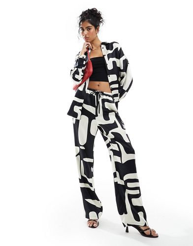 Pantalon d'ensemble en satin imprimé à cordon de serrage - Noir et blanc - 4Th & Reckless - Modalova