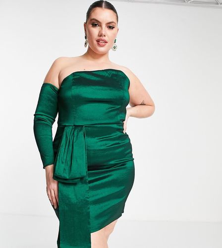 Exclusivité - Robe courte asymétrique à une manche avec naud - émeraude - Collective The Label Curve - Modalova