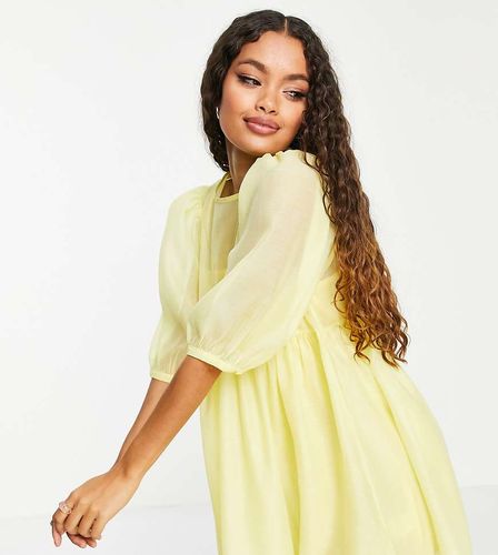 Robe droite courte à manches bouffantes - citron - Collective The Label Petite - Modalova