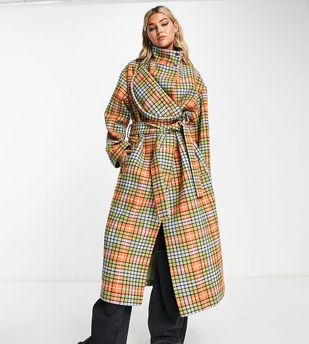 Manteau élégant à carreaux avec sac bandoulière intégré - Couleurs vives - Collusion - Modalova