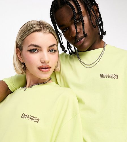 Unisex - T-shirt à logo effet miroir - Vert citron - Collusion - Modalova