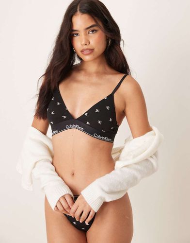 Modern Cotton - Brassière triangle légèrement doublée avec décolleté plongeant et logo à strass - Calvin Klein - Modalova