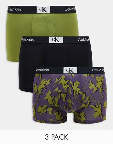 CK 96 - Lot de 3 boxers - Noir imprimé/vert - Calvin Klein - Modalova