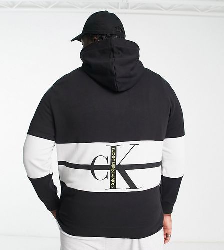 Big & Tall - Sweat à capuche avec bande color block sur les manches et logo - Noir - Calvin Klein Jeans - Modalova