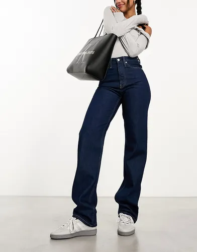 Jean droit à taille haute délavé - Calvin Klein Jeans - Modalova