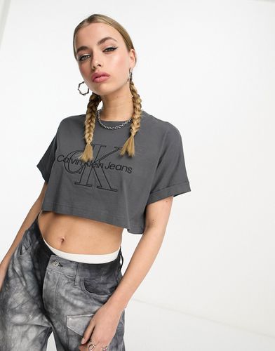 T-shirt crop top à logo monogramme - Noir délavé - Calvin Klein Jeans - Modalova