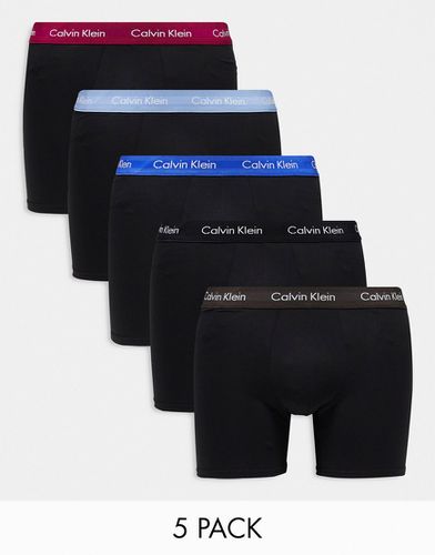 Lot de 5 boxers en coton stretch avec ceinture colorée - Calvin Klein - Modalova