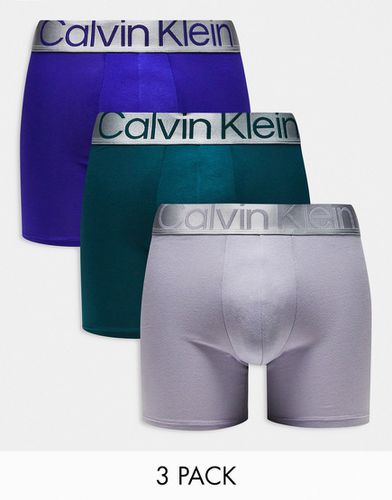 Lot de 3 boxers - Bleu, gris et bleu sarcelle - Calvin Klein - Modalova
