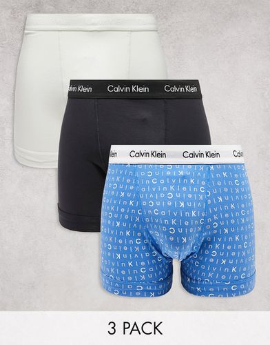 Lot de 3 boxers - Bleu imprimé, noir et gris - Calvin Klein - Modalova