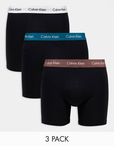 Lot de 3 boxers en coton stretch avec ceinture colorée - Calvin Klein - Modalova