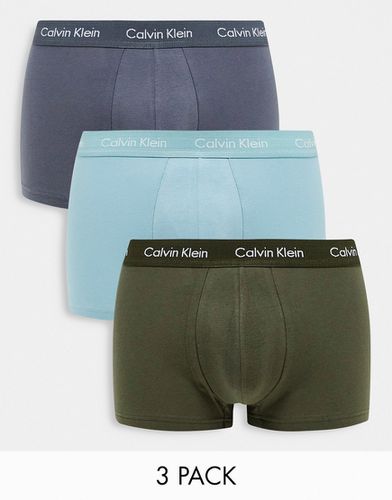 Lot de 3 boxers taille basse - Gris, bleu et kaki - Calvin Klein - Modalova