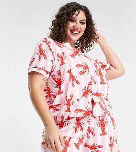 Curve - Pyjama avec top à col à revers et short à imprimé homard et rayures - - MULTI - Chelsea Peers - Modalova