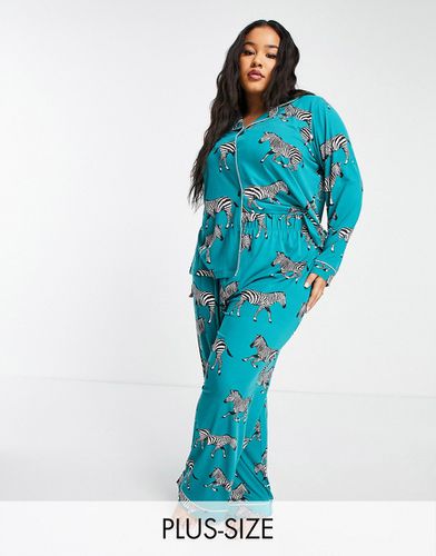 Curve - Pyjama avec top à revers et pantalon en jersey - Zèbre turquoise - TURQUOISE - Chelsea Peers - Modalova