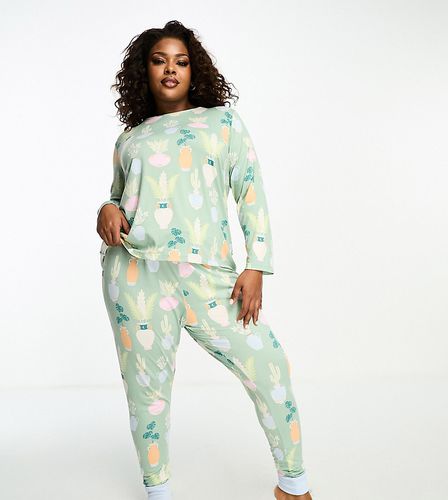 Curve - Pyjama en polyester avec haut à manches longues et jogger à imprimé plantes - Sauge - Chelsea Peers - Modalova