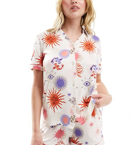 Exclusivité - Pyjama en jersey avec short et chemise manches courtes à revers - Imprimé soleils - Chelsea Peers - Modalova