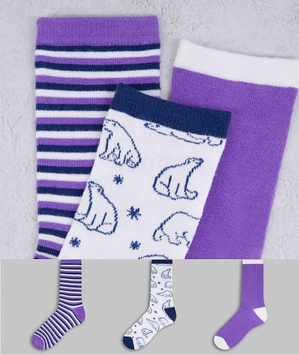 Lot de 3 paires de chaussettes motif ours polaire - Violet mélangé - Chelsea Peers - Modalova