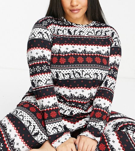 Plus - Pyjama de Noël à motif jacquard pingouin - Bleu , rouge et blanc - Chelsea Peers - Modalova