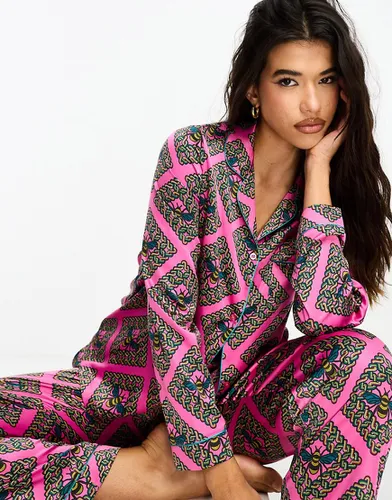 Pyjama avec haut boutonné et pantalon en satin - Imprimé mosaïque - Chelsea Peers - Modalova