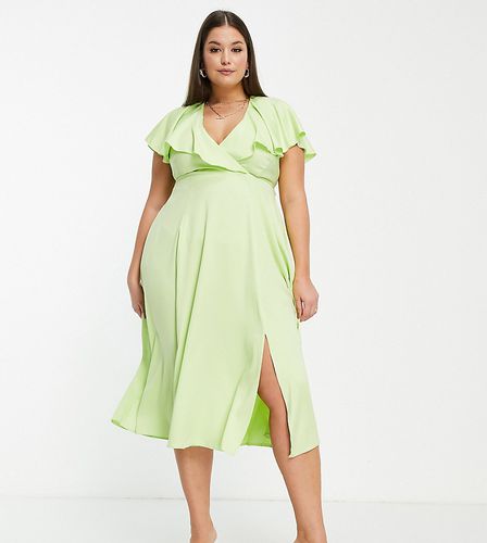 Robe mi-longue à taille froncée et manches évasées - citron - Closet London Plus - Modalova