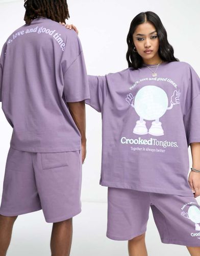 T-shirt d'ensemble unisexe oversize avec imprimé Peace and Love - foncé - Crooked Tongues - Modalova