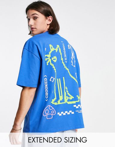 T-shirt oversize avec grand motif chat style jeu vidéo au dos - Crooked Tongues - Modalova