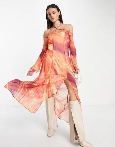 Robe longue en tulle à imprimé lave et bordures circulaires - Multicolore - Annorlunda - Modalova